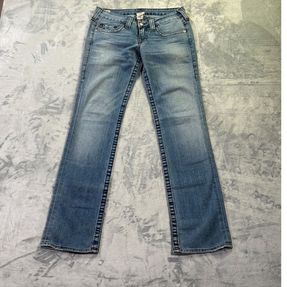 True Religion Johnny Straight Jeans Light Wash Low Rise Blue US Made Fits 30"